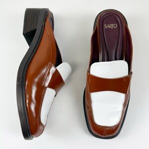 Sarto Georgie Loafer Mule Clog Size 8 M Brown White Slip On 2 Inch